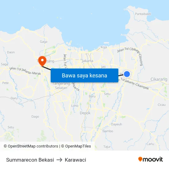 Summarecon Bekasi to Karawaci map