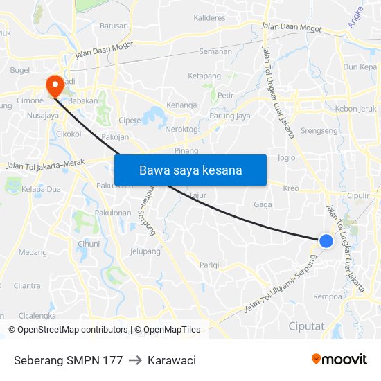 Seberang SMPN 177 to Karawaci map