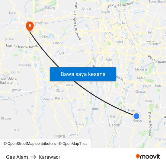Gas Alam to Karawaci map