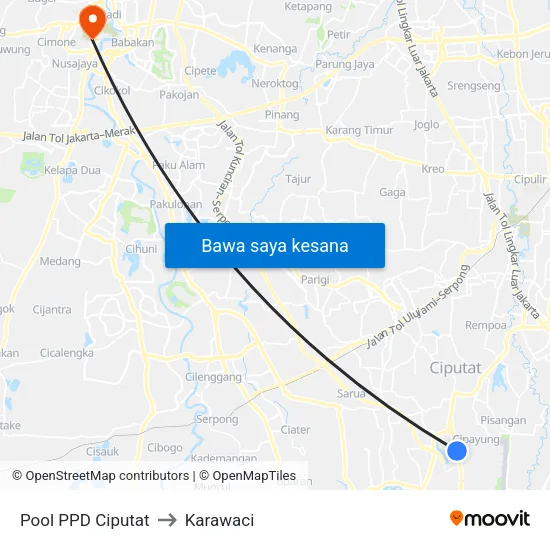 Pool PPD Ciputat to Karawaci map