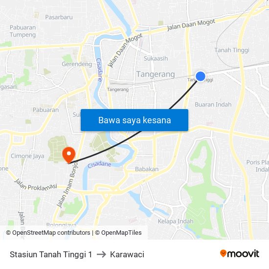 Stasiun Tanah Tinggi 1 to Karawaci map