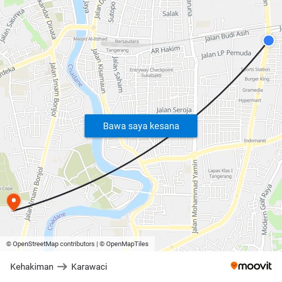 Kehakiman to Karawaci map