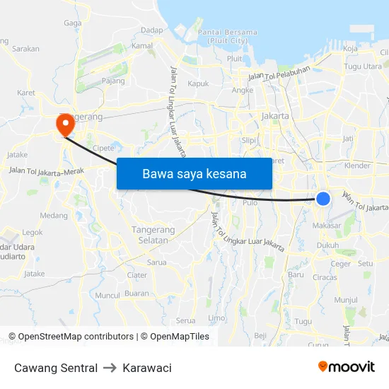 Cawang Sentral to Karawaci map