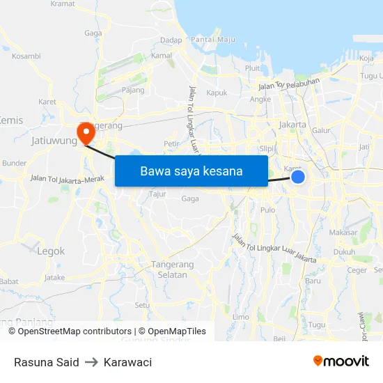 Rasuna Said to Karawaci map