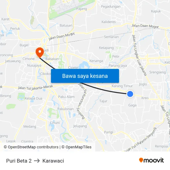 Puri Beta 2 to Karawaci map