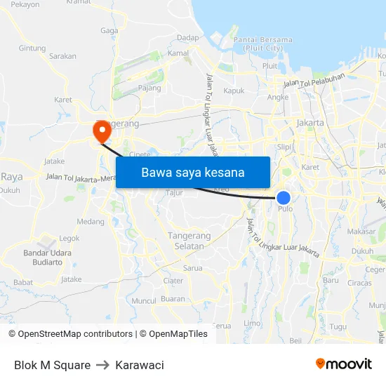 Blok M Square to Karawaci map