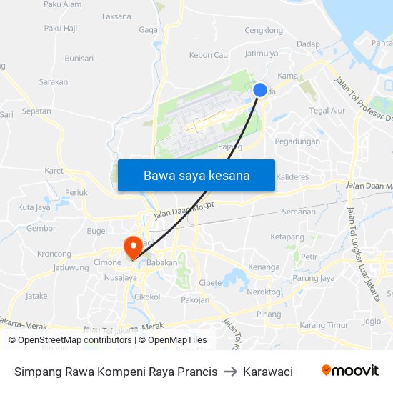 Simpang Rawa Kompeni Raya Prancis to Karawaci map