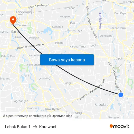 Lebak Bulus 1 to Karawaci map