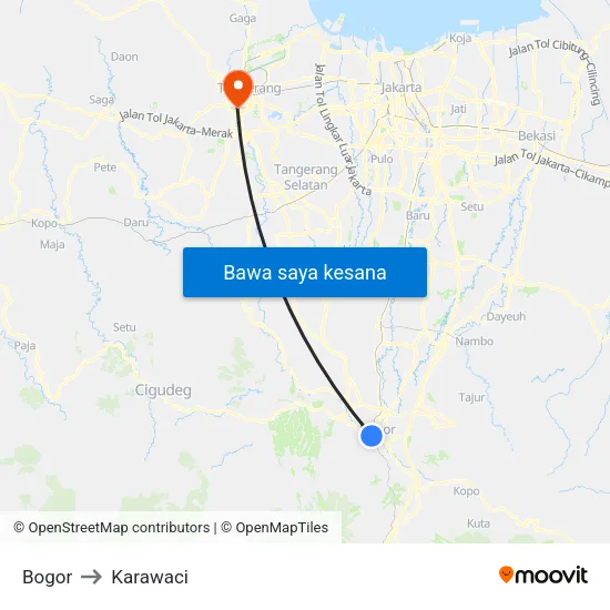 Bogor to Karawaci map