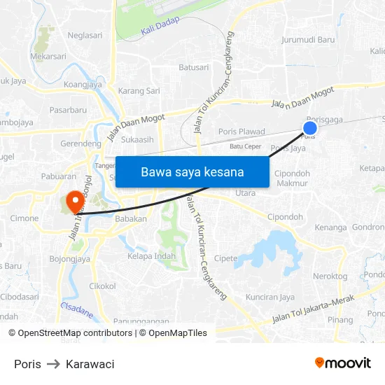Poris to Karawaci map