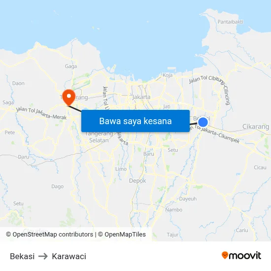 Bekasi to Karawaci map