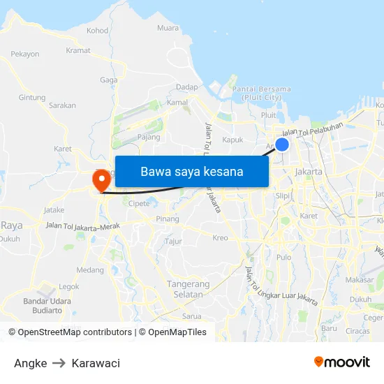 Angke to Karawaci map