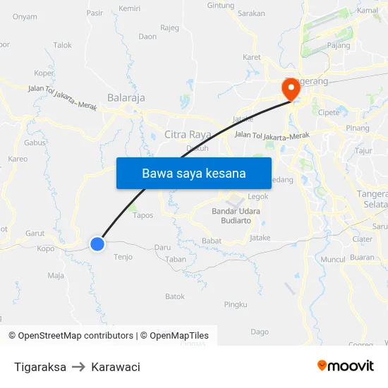 Tigaraksa to Karawaci map
