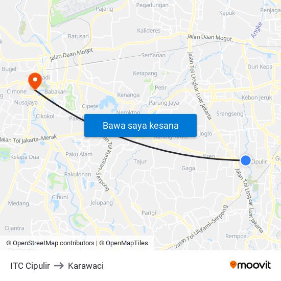 ITC Cipulir to Karawaci map