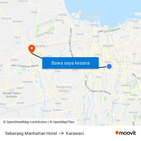 Seberang Manhattan Hotel to Karawaci map