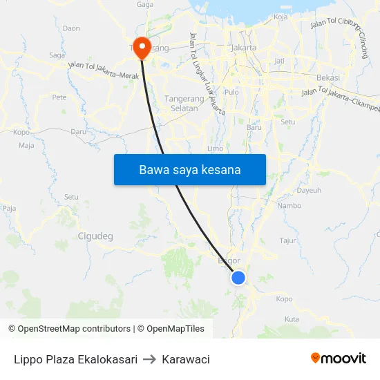 Lippo Plaza Ekalokasari to Karawaci map