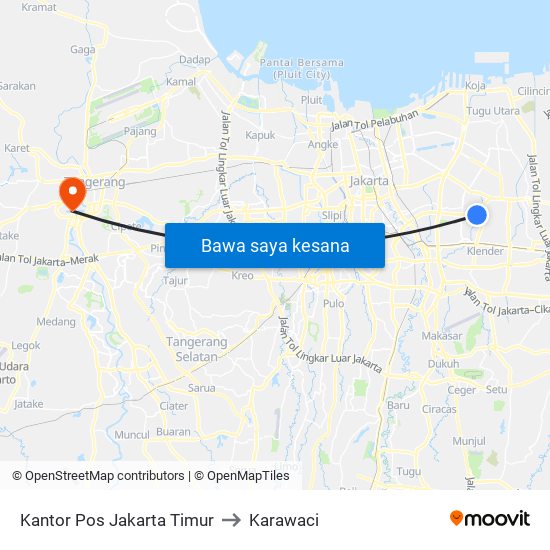 Kantor Pos Jakarta Timur to Karawaci map