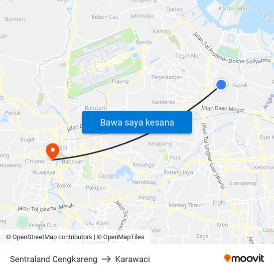 Sentraland Cengkareng to Karawaci map