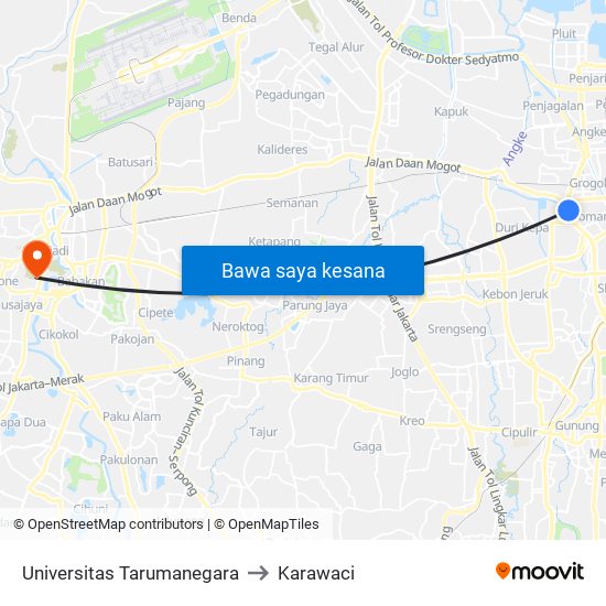 Universitas Tarumanegara to Karawaci map