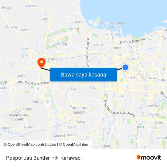 Pospol Jati Bunder to Karawaci map