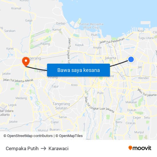 Cempaka Putih to Karawaci map