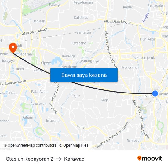 Stasiun Kebayoran 2 to Karawaci map