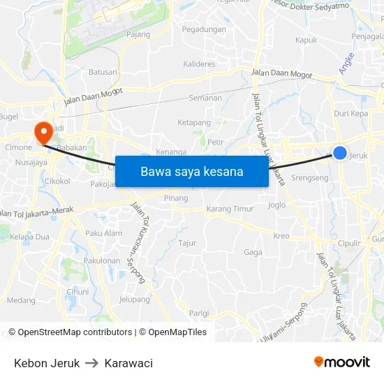 Kebon Jeruk to Karawaci map
