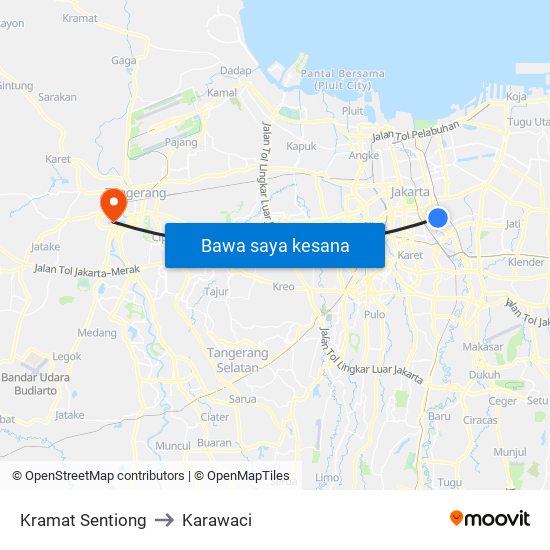 Kramat Sentiong to Karawaci map