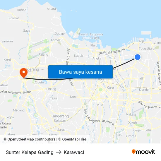 Sunter Kelapa Gading to Karawaci map