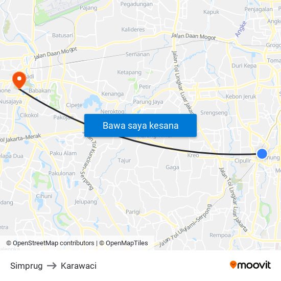 Simprug to Karawaci map