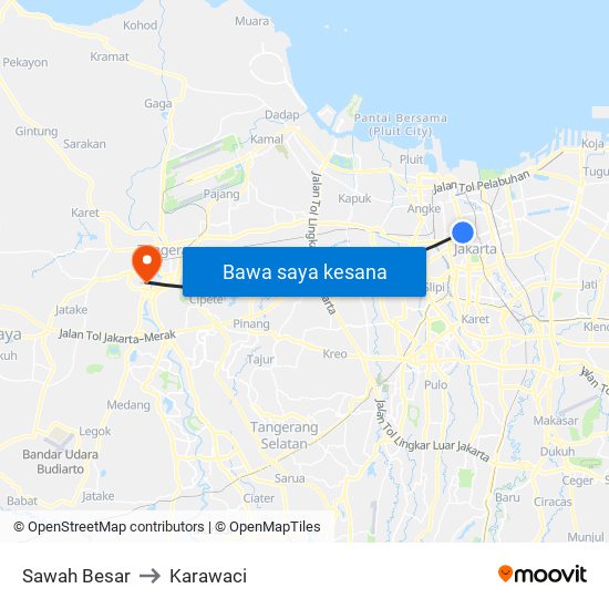 Sawah Besar to Karawaci map