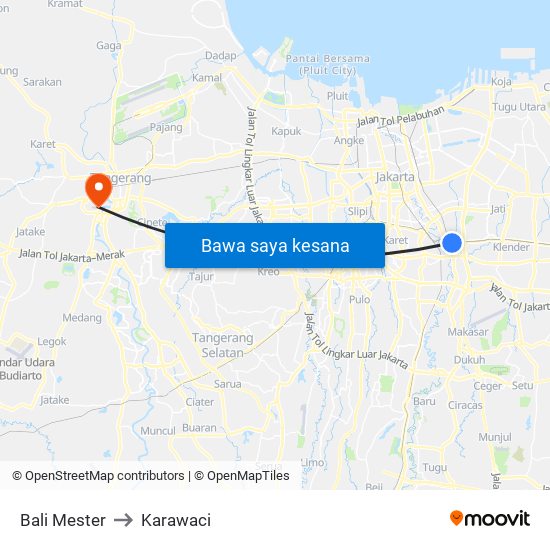 Bali Mester to Karawaci map