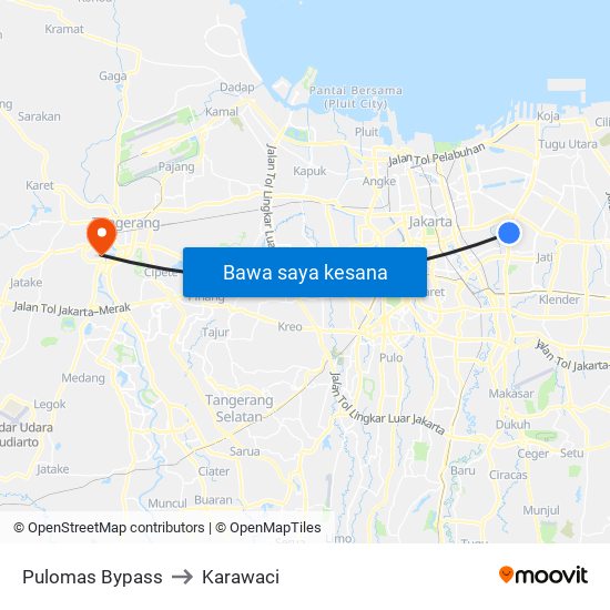 Pulomas Bypass to Karawaci map