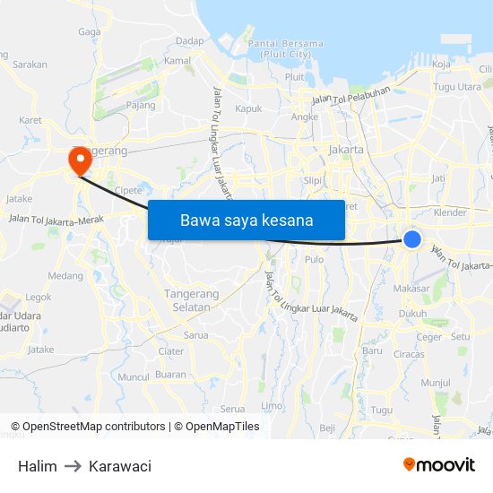 Halim to Karawaci map