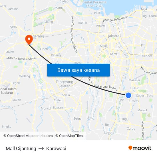Mall Cijantung to Karawaci map