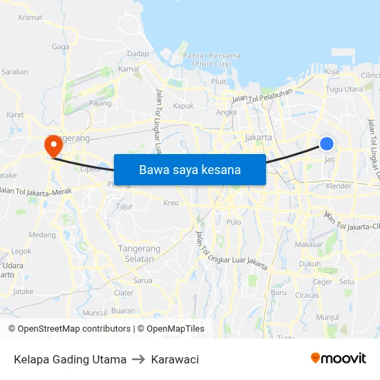 Kelapa Gading Utama to Karawaci map