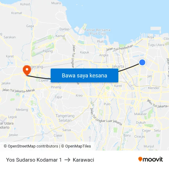 Yos Sudarso Kodamar 1 to Karawaci map