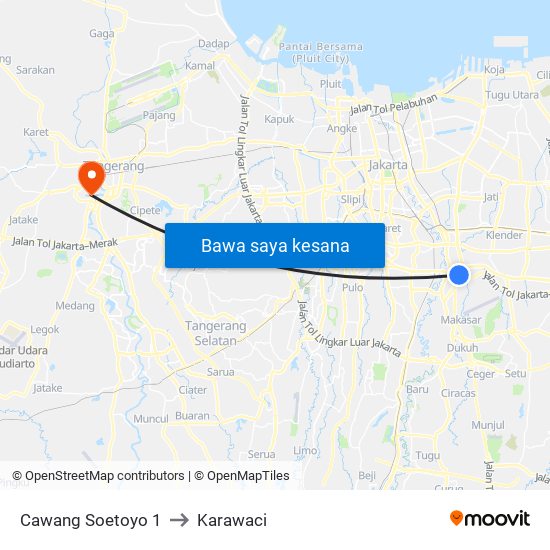 Cawang Soetoyo 1 to Karawaci map