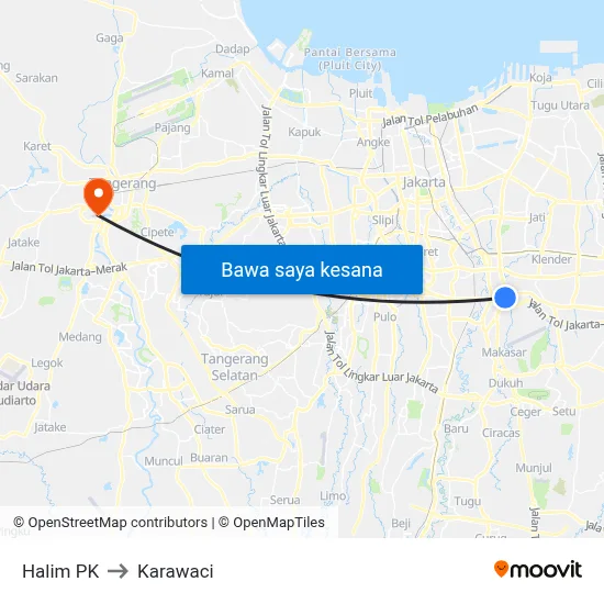 Halim PK to Karawaci map