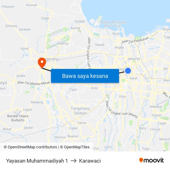 Yayasan Muhammadiyah 1 to Karawaci map