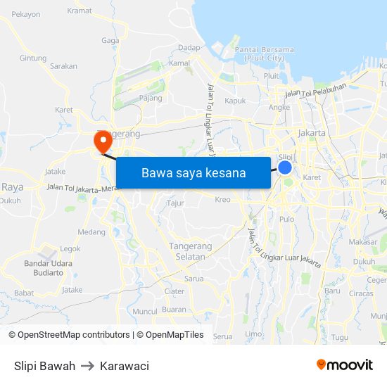 Slipi Bawah to Karawaci map