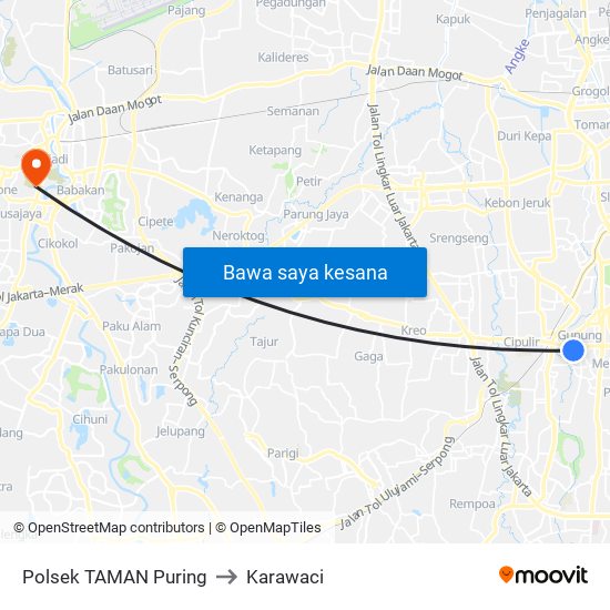 Polsek TAMAN Puring to Karawaci map