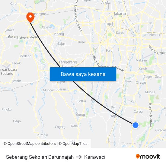 Seberang Sekolah Darunnajah to Karawaci map