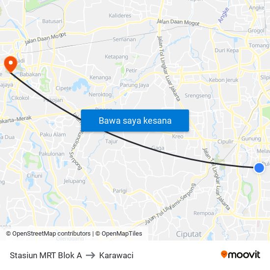 Stasiun MRT Blok A to Karawaci map