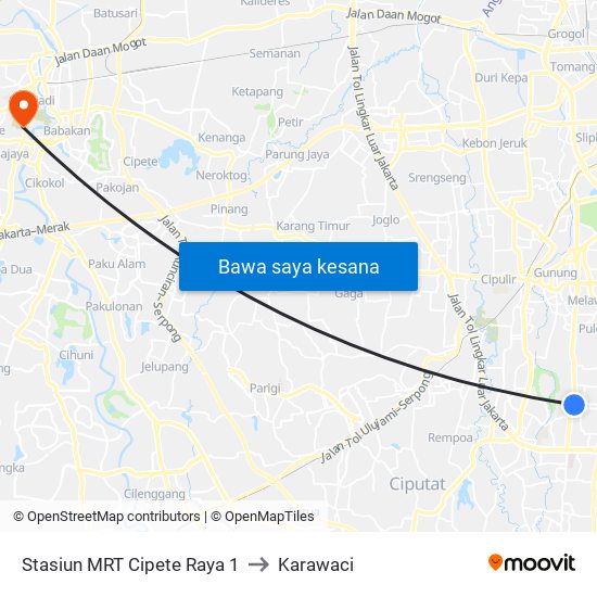 Stasiun MRT Cipete Raya 1 to Karawaci map