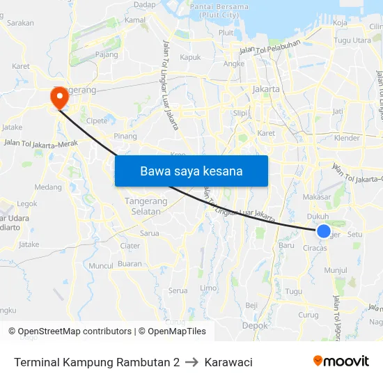 Terminal Kampung Rambutan 2 to Karawaci map