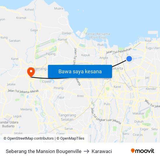 Seberang the Mansion Bougenville to Karawaci map