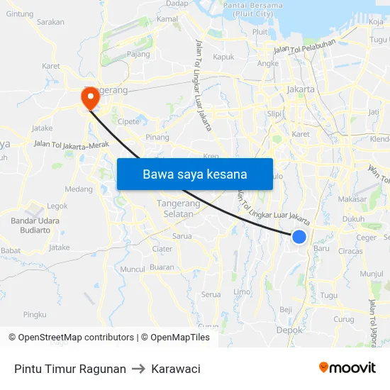 Pintu Timur Ragunan to Karawaci map