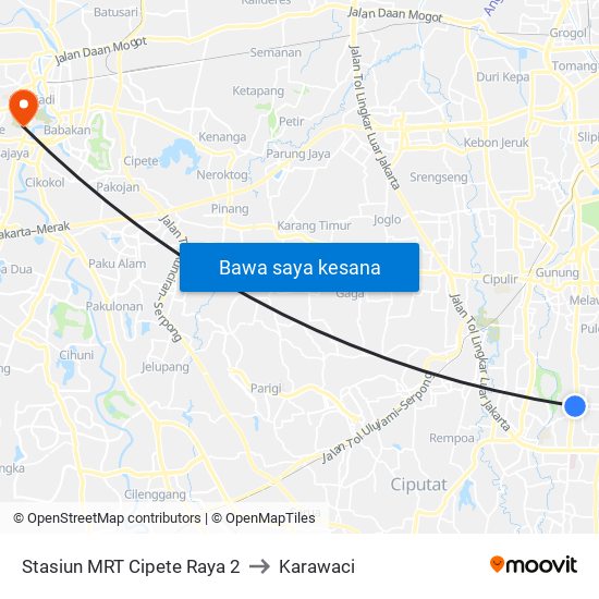 Stasiun MRT Cipete Raya 2 to Karawaci map