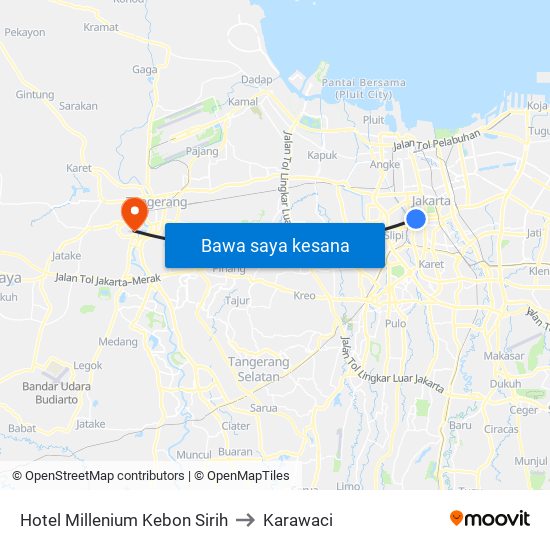 Hotel Millenium Kebon Sirih to Karawaci map